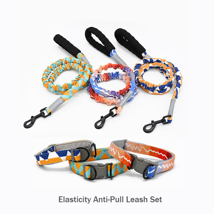 High Elasticity Retractable Nylon Anti-Pull Large Dog Leash Collar Set