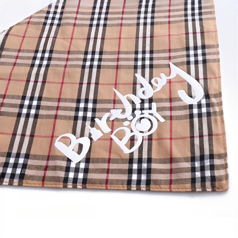 Birthday Party Double Side Plaid Triangle Towel Saliva Pet Bib