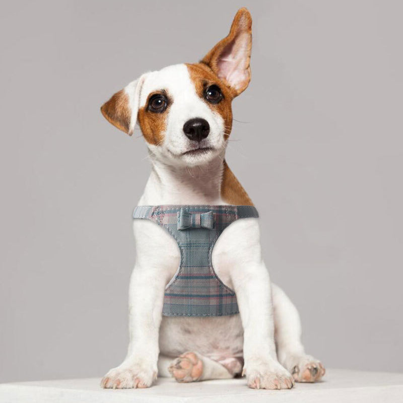 Breathable Mesh Plaid Fabric Pet Dog No Choking Harness Leash Set