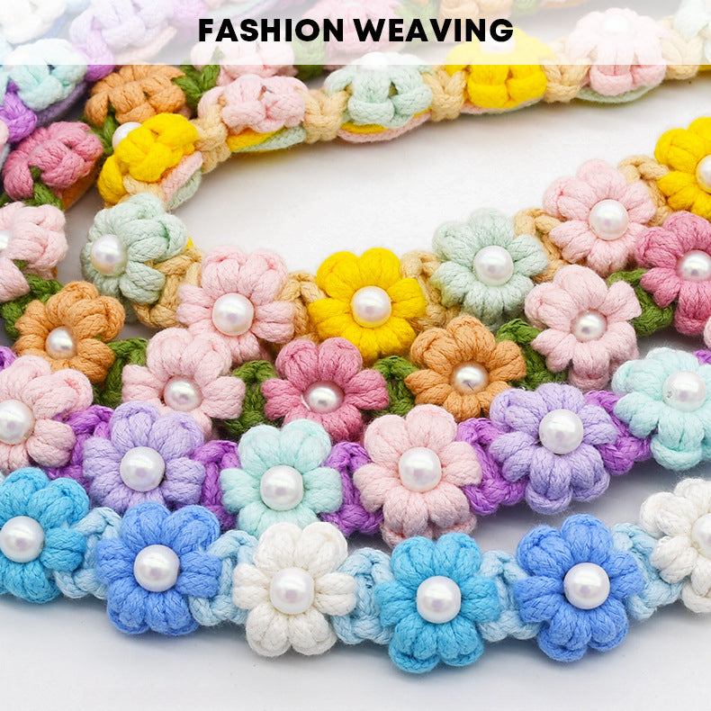 Hand Woven Flower Rope Dog Leash P-Type Metal Chain Collar Set