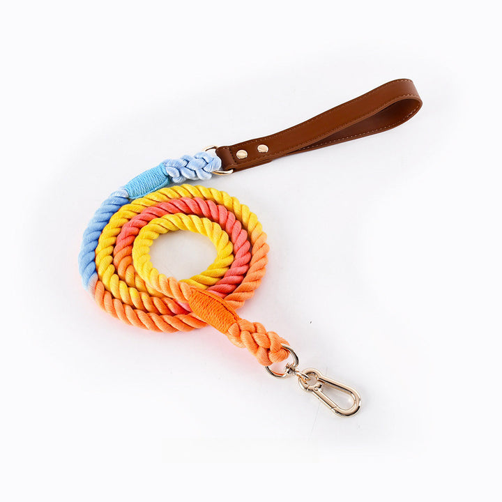 Hand Woven Colored Cotton Rope Anti-Pull Leash Large Dog Collar Set