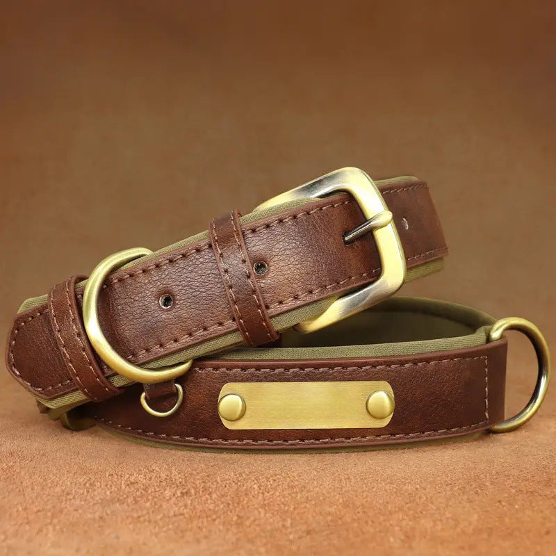 Double-layer PU Leather D-Ring Adjustable Belt Buckle Pet Collar