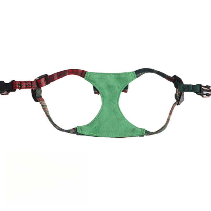 Christmas Red Green Plaid Pet Dog No Choking Harness Leash Set