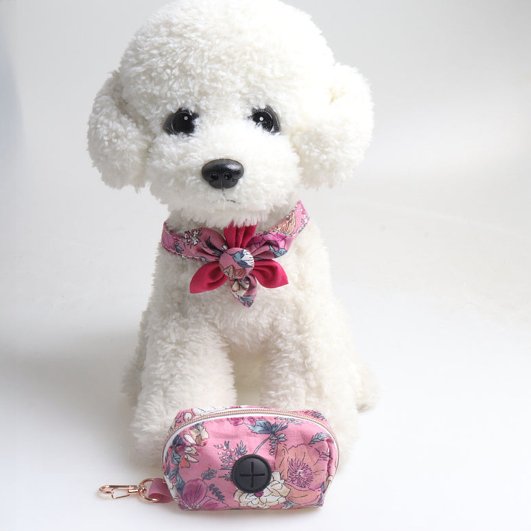 Floral Sunflower Pet Cat Dog Collar Leash Poop Bag Carrier Set