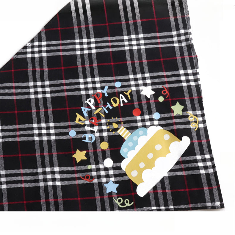 Birthday Party Double Side Plaid Triangle Towel Saliva Pet Bib