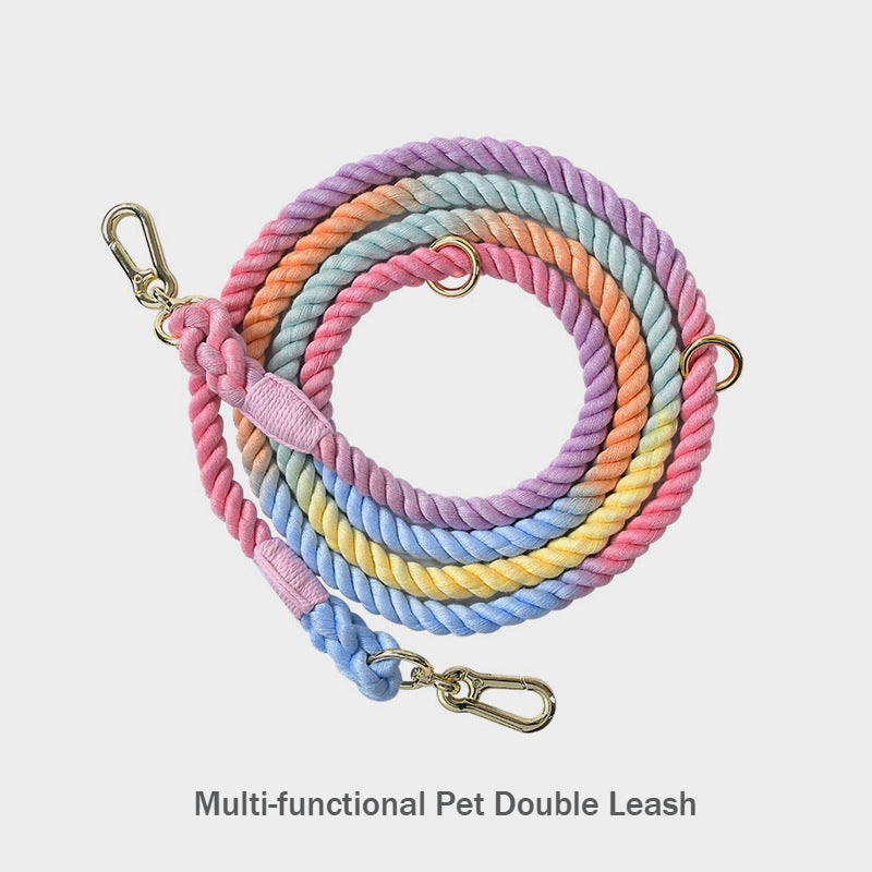 Woven Cotton Rope Multi-functional Pet Double Leash Waist Runing Leash