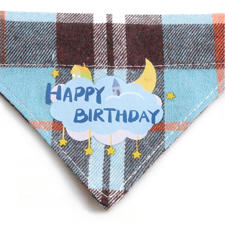 Plaid Birthday Triangle Towel Cotton Pet Saliva Bib Bow Collar