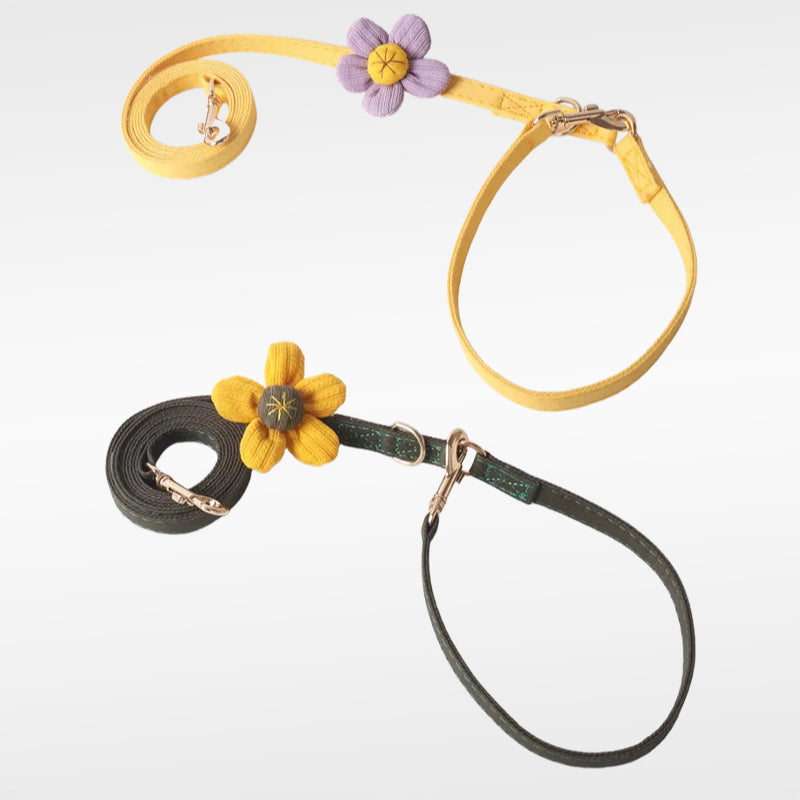 Denim Fabric with Flower Pet Dog No Choking Harness Leash Set