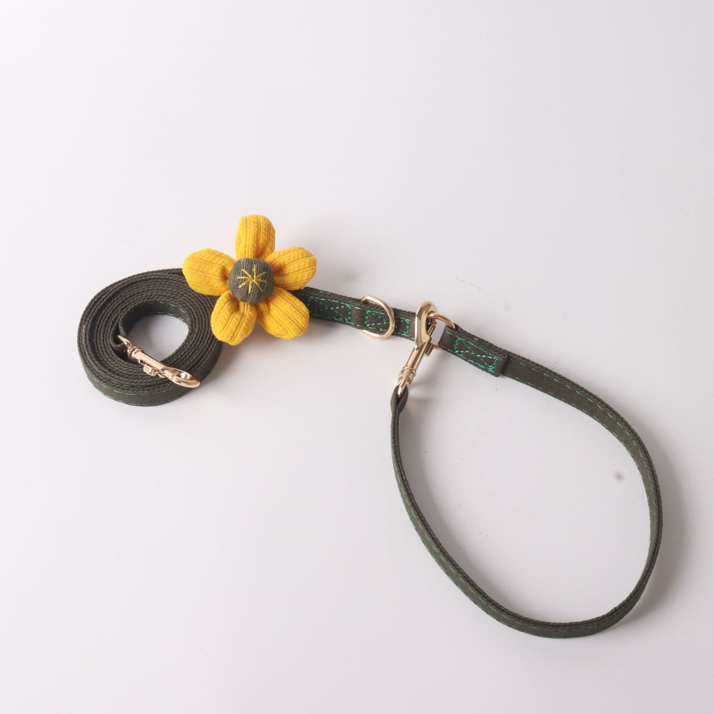 Denim Fabric with Flower Pet Dog No Choking Harness Leash Set