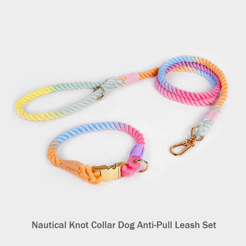 Hand-woven Cotton Nautical Knot Collar Dog Anti-Pull Leash Set