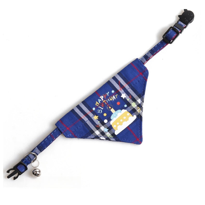 Plaid Pattern Birthday Triangle Towel Saliva Pet Bib Bow Collar