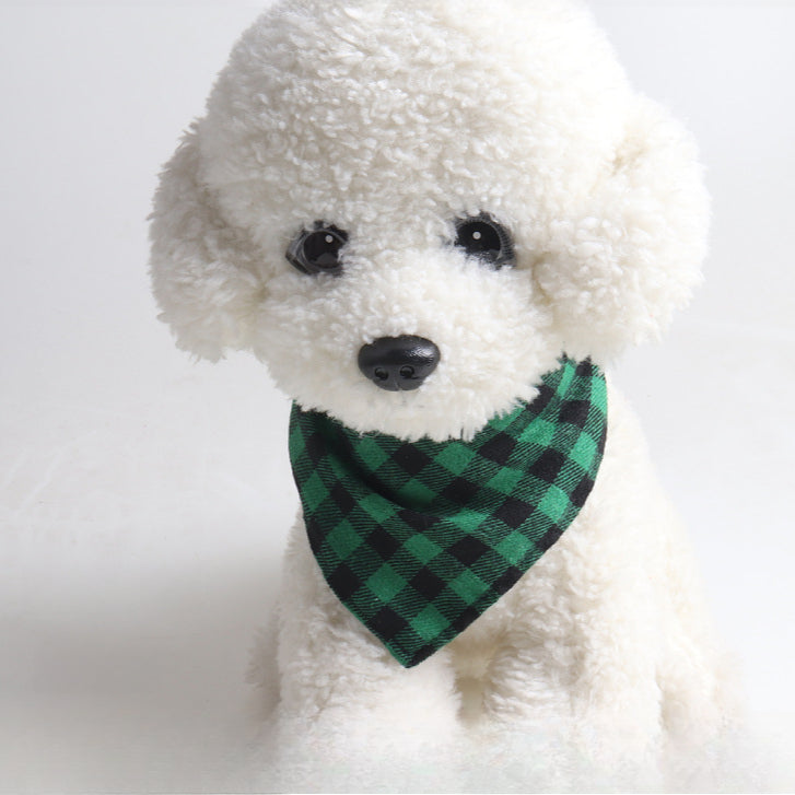 Christmas Plaid Double Side Triangle Towel Saliva Cotton Pet Bib