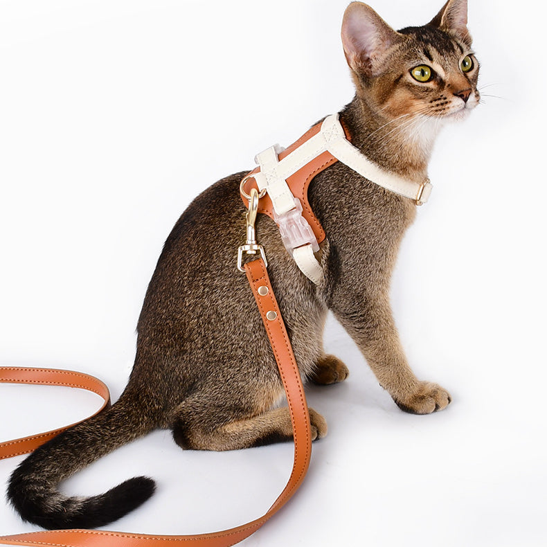 Soft Leather Comfortable No Choking Step-in Pet Harness Leash Set