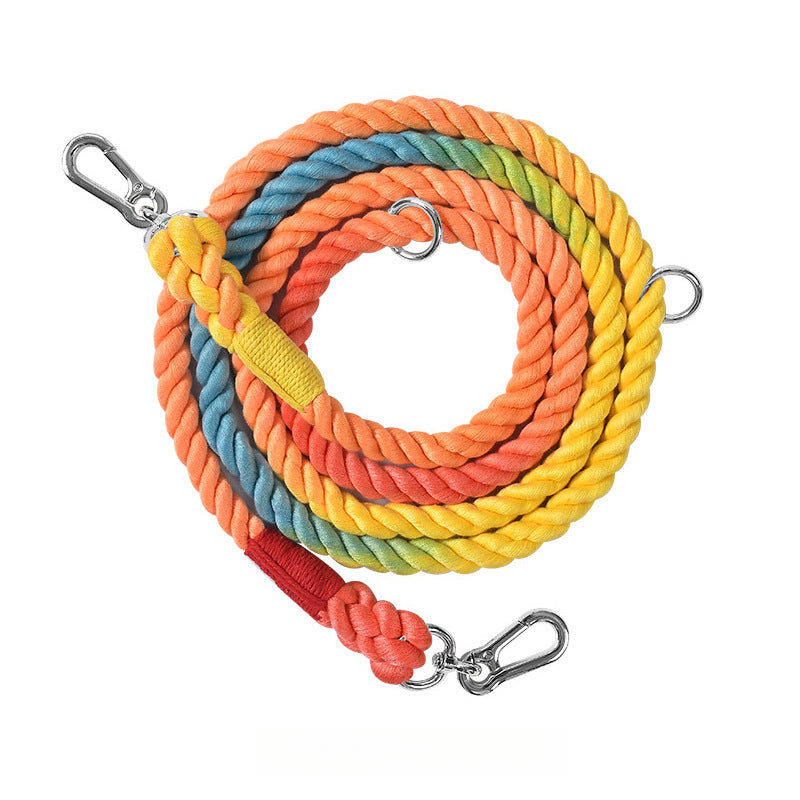 Woven Cotton Rope Multi-functional Pet Double Leash Waist Runing Leash