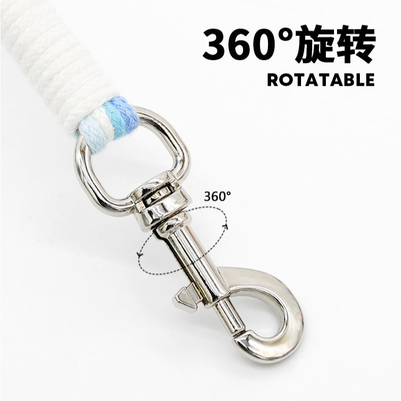 Hand Woven Flower Rope Dog Leash P-Type Metal Chain Collar Set