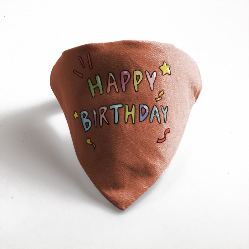 Happy Birthday PU Leather Pet Dog Cat Collar Saliva Bib Scarf
