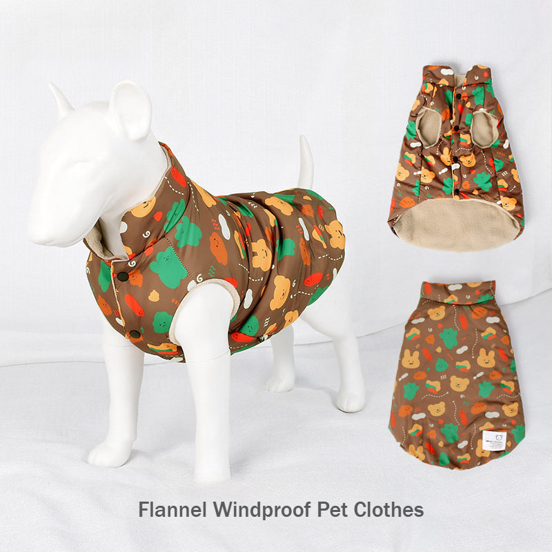 Warm Flannel Bear Printed Windproof Pet Small Dog Clothes Apparel