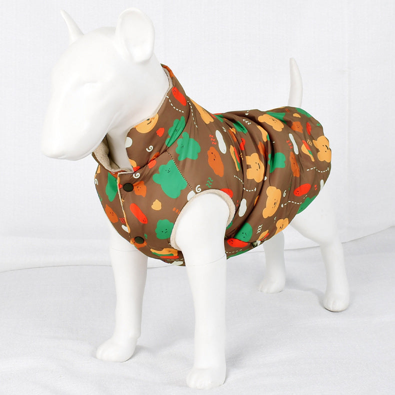 Warm Flannel Bear Printed Windproof Pet Small Dog Clothes Apparel