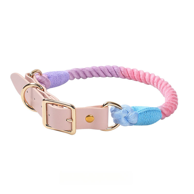 Hand Woven Colored Cotton Rope Large Dog Collar Anti-Pull Leash Set