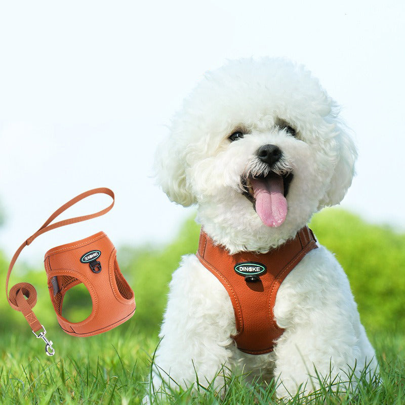Sof Leather Breathable Anti-Choking Pet Dog Harness Leash Set