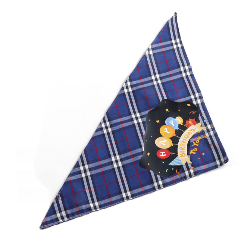 Birthday Party Double Side Plaid Triangle Towel Saliva Pet Bib