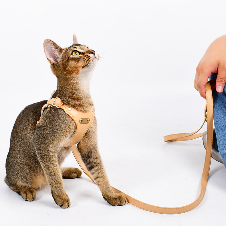 Waterproof Soft Leather Comfortable Fit Pet Cat Harness Leash Set