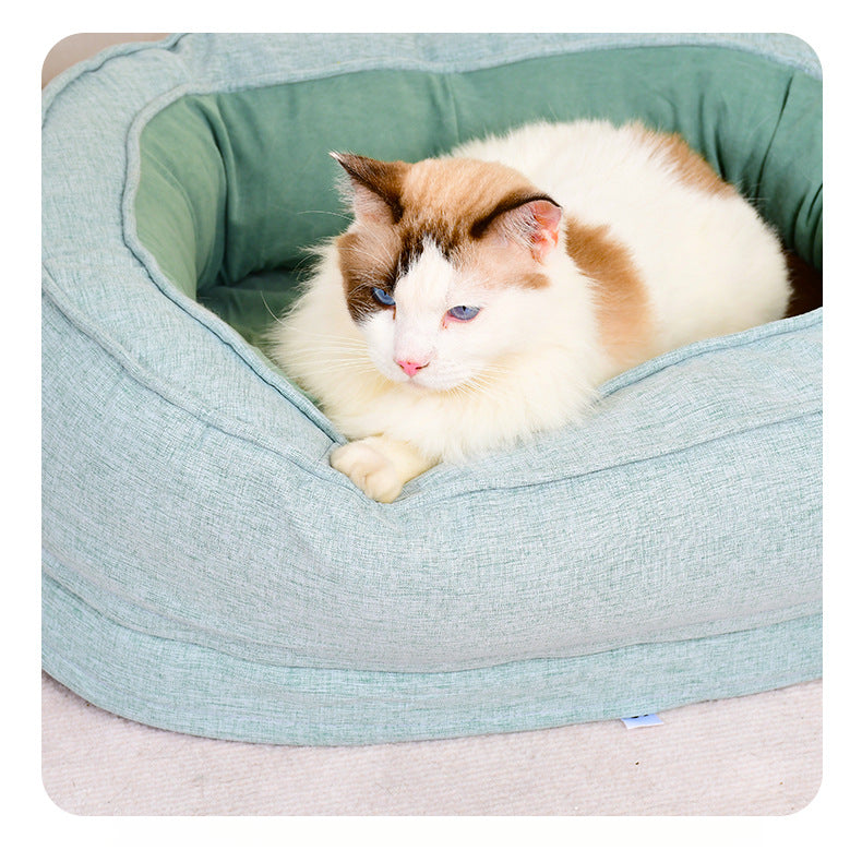 Universal Oval Cotton Linen Plush Removable Pet Pad Cats Bed