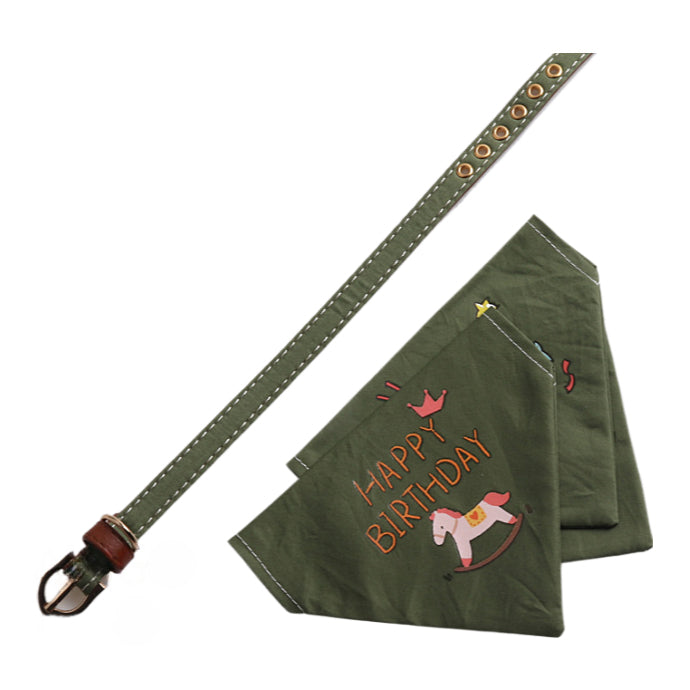 Happy Birthday PU Leather Pet Dog Cat Collar Saliva Bib Scarf
