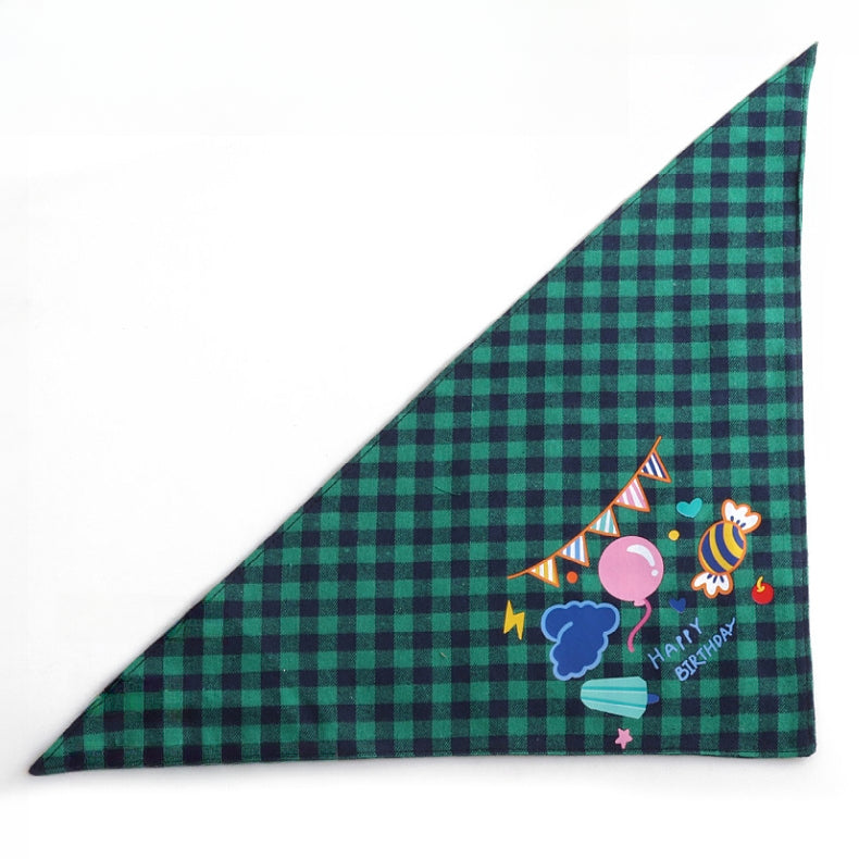 Plaid Pattern Birthday Double Side Triangle Towel Saliva Pet Bib