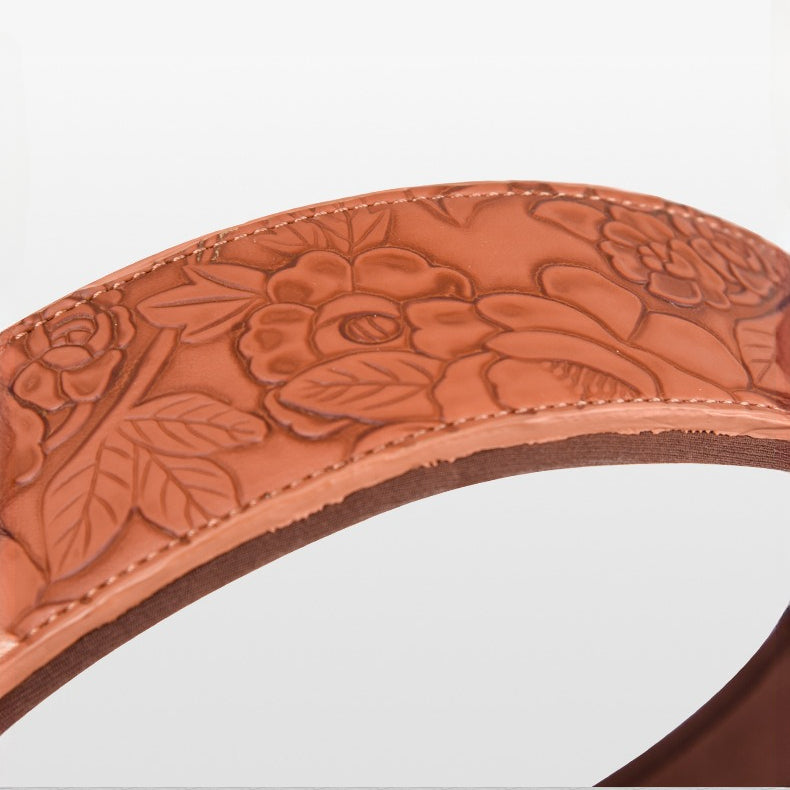 Embossed PU Leather Soft Sponge Lining Adjustable Pet Dog Collar