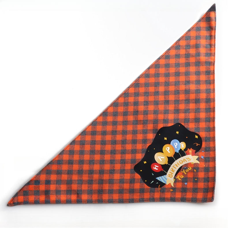 Plaid Pattern Birthday Double Side Triangle Towel Saliva Pet Bib