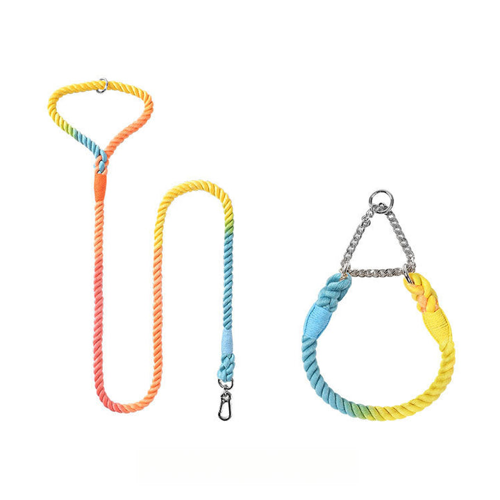 Hand-woven Rainbow Cotton 120cm Pet Dog Leash P-Type Collar Set