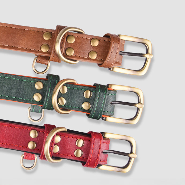 Double-layer PU Leather D-Ring Adjustable Belt Buckle Pet Collar