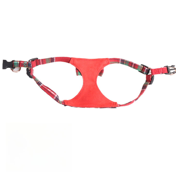 Christmas Red Green Plaid Pet Dog No Choking Harness Leash Set