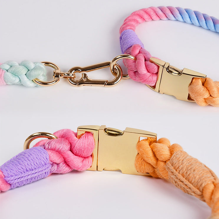 Hand-woven Cotton Nautical Knot Collar Dog Anti-Pull Leash Set