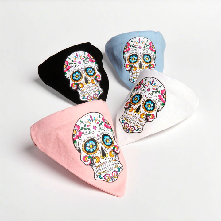 Cute Skull Owl Printed Triangle Saliva Bib PU Leather Pet Collar