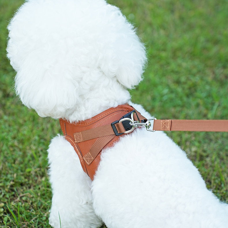 Sof Leather Breathable Anti-Choking Pet Dog Harness Leash Set