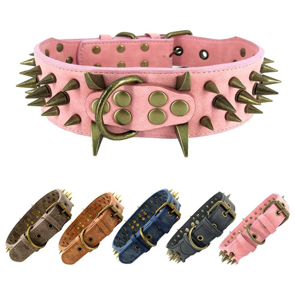 Bullet Rivet Large Dog Adjustable Retro PU Leather Pet Collar