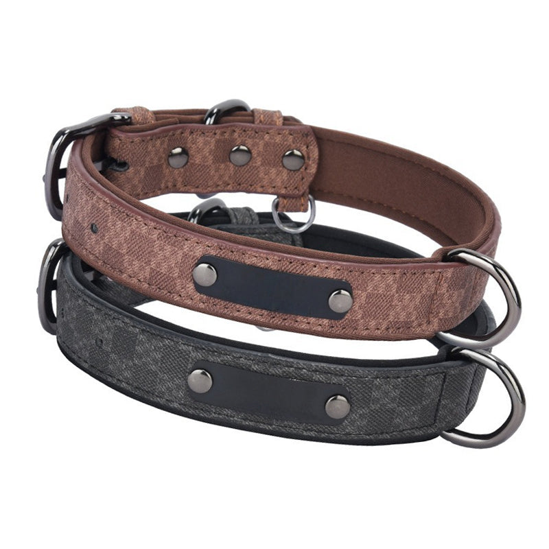 Double-layer Soft Lining Retro Leather Adjustable Pet Dog Collar