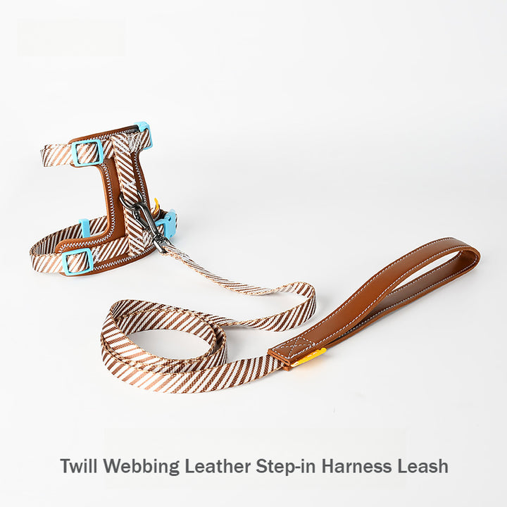 Twill Webbing Leather Comfortable No Choking Step-in Harness Leash