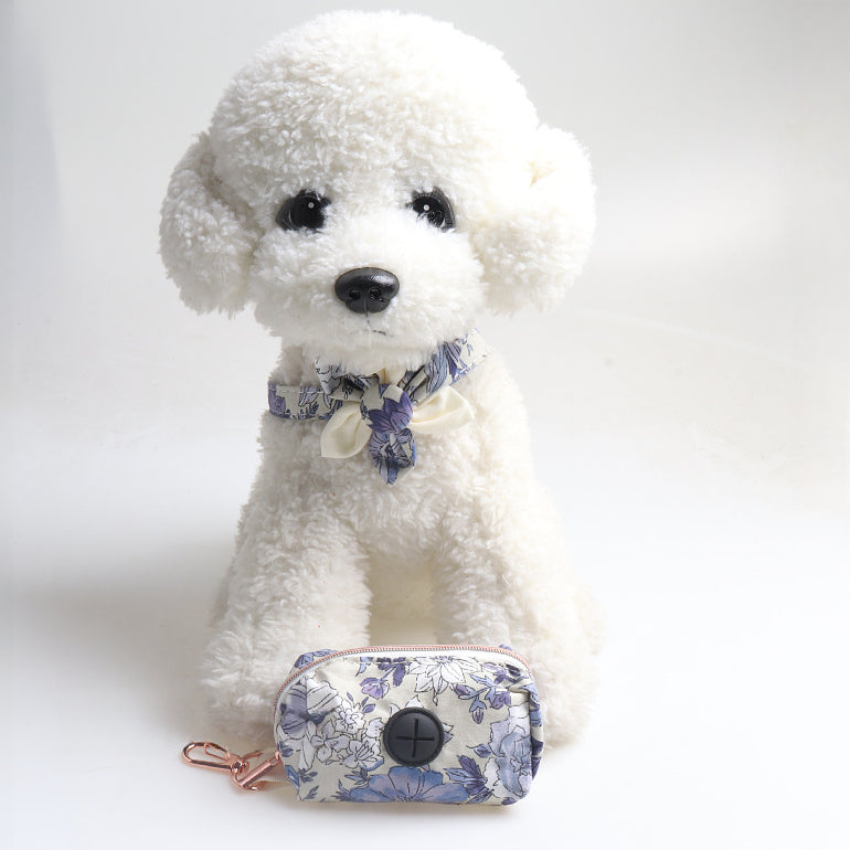 Floral Sunflower Pet Cat Dog Collar Leash Poop Bag Carrier Set