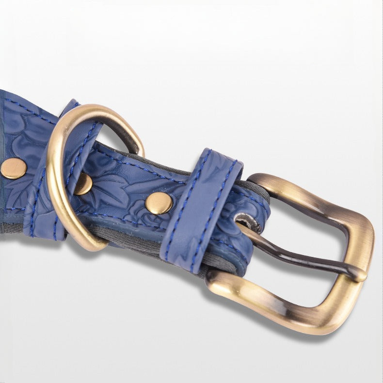Embossed PU Leather Soft Sponge Lining Adjustable Pet Dog Collar