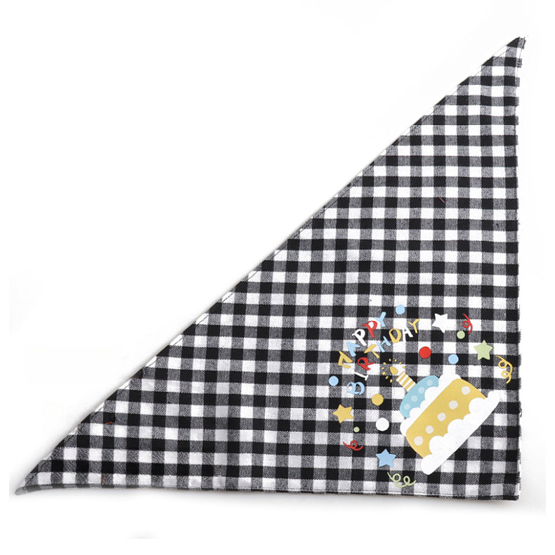 Plaid Pattern Birthday Double Side Triangle Towel Saliva Pet Bib