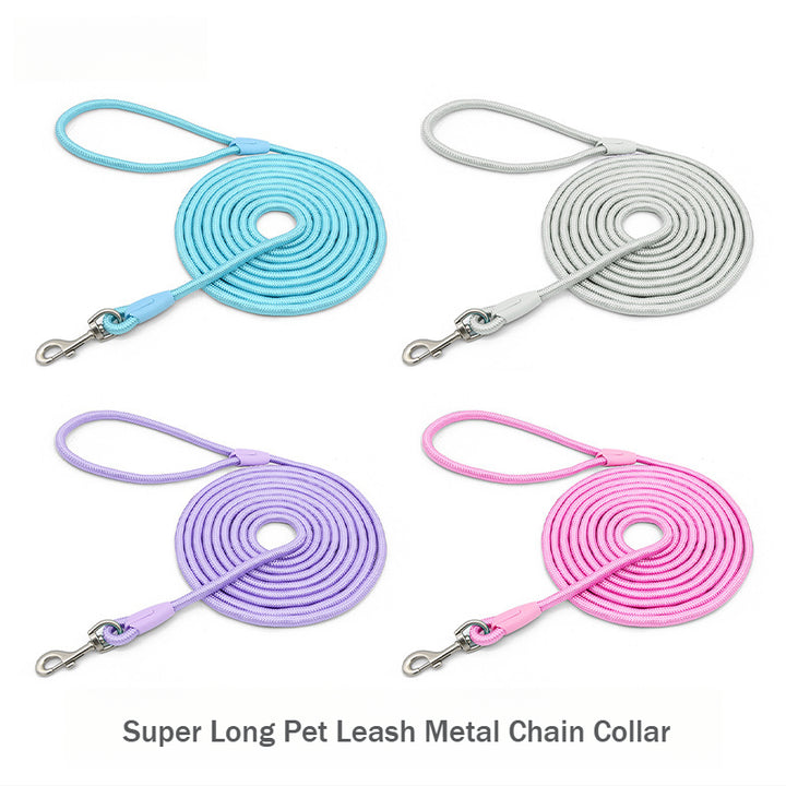 Multicolor Nylon Super Long Training Leash Large Dog Metal Chain Collar