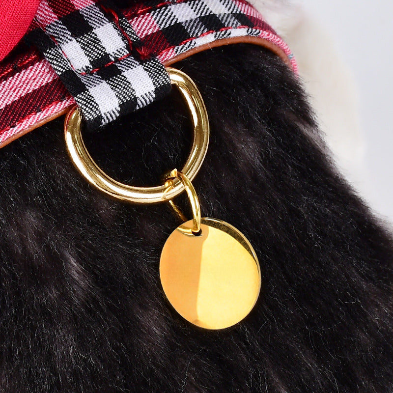 Plaid Fabric Leather Soft No Choking Small Pet Harness Leash Set