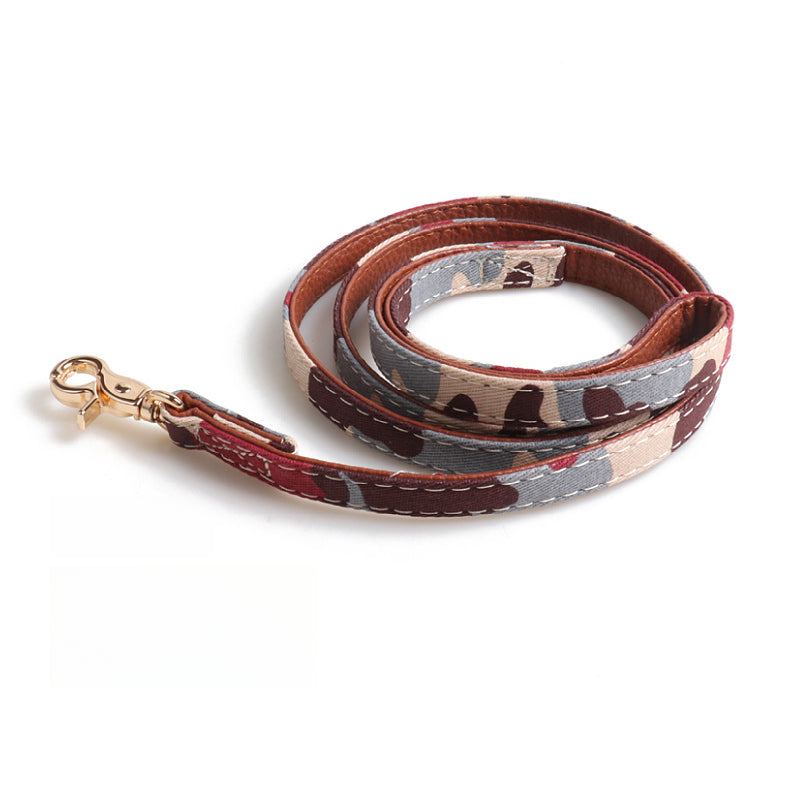 Camouflage Bow Fabric Leather Pet Dog No Choking Harness Leash Set