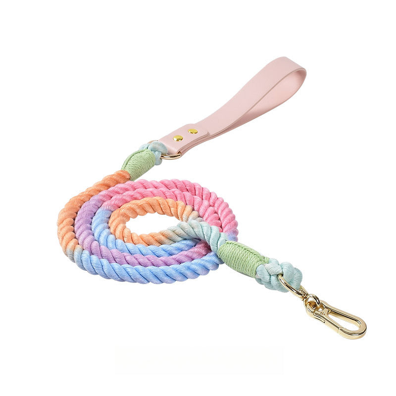 Hand Woven Colored Cotton Rope Large Dog Collar Anti-Pull Leash Set
