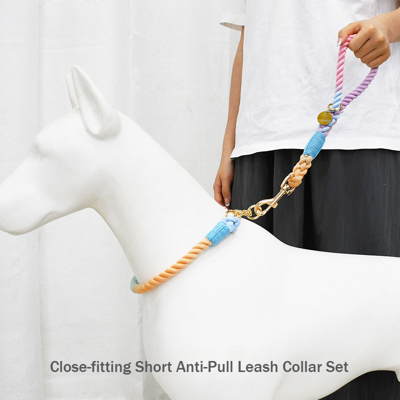 Woven Cotton Rope Close-fitting Short Anti-Pull Leash Collar Set