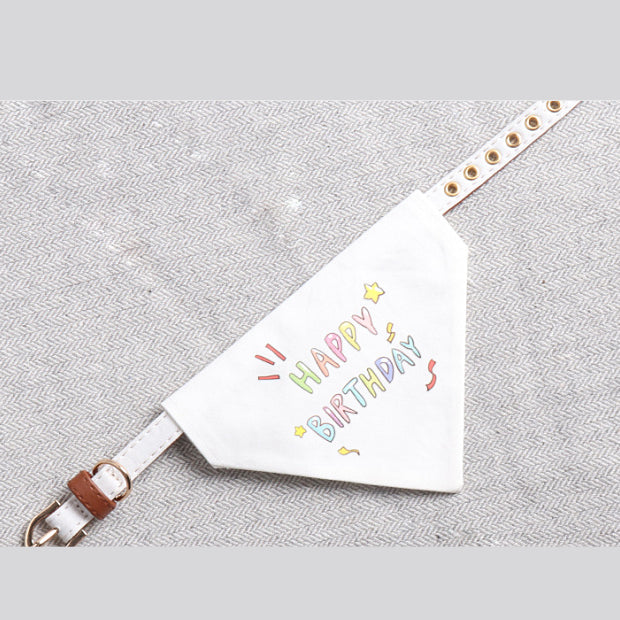 Happy Birthday PU Leather Pet Dog Cat Collar Saliva Bib Scarf