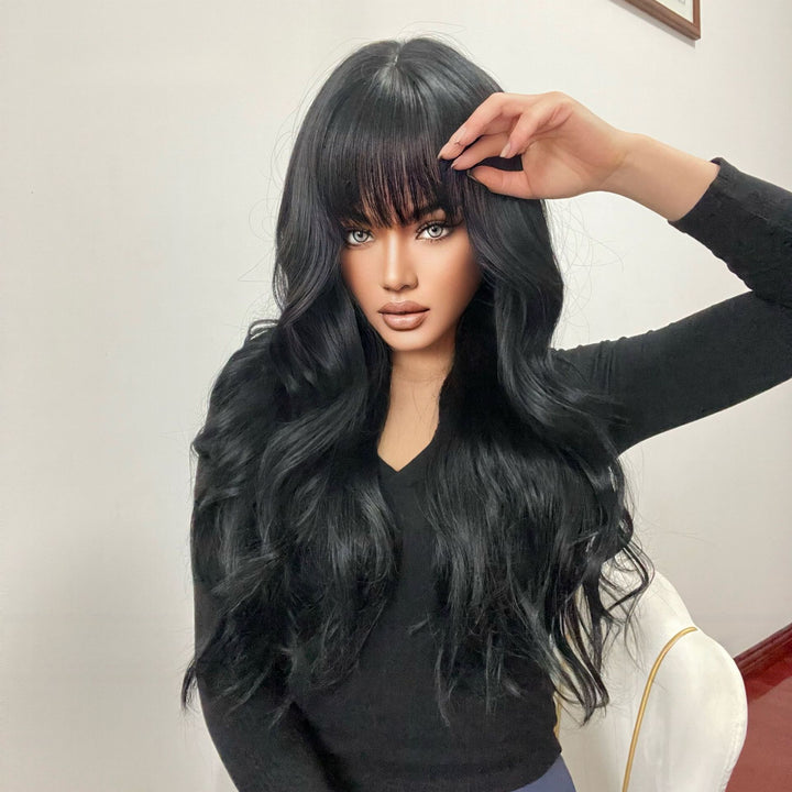 Neat Bangs Gradient Brown Long Curly Hair Fluffy Headgear Wig Wholesale